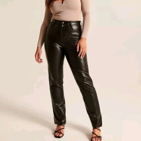 Vegan Leather Ankle Straight Ultra High Rise Classy Boho Bohemian Chic Pants - Picture 10 of 10